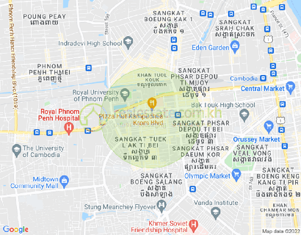 トゥークラック1, トゥールコーク, プノンペンの地図