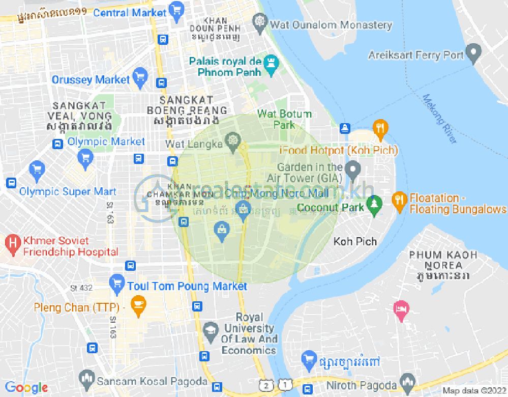 Map of Tonle Bassac, Chamkarmon, Phnom Penh