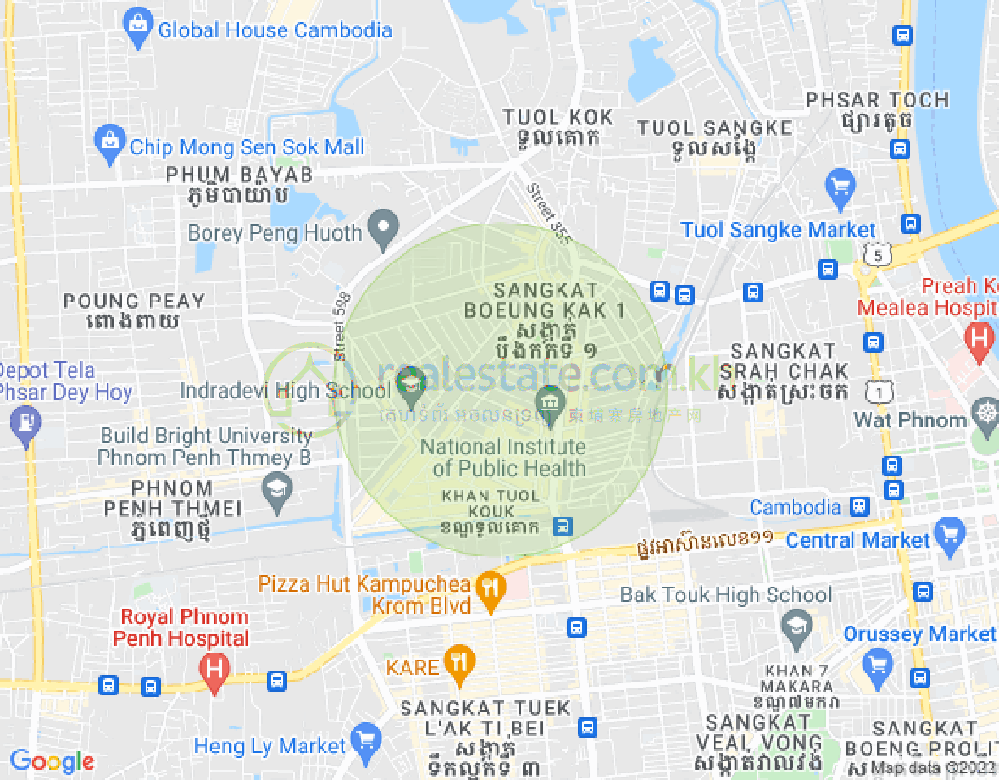 Mapa: Boeung Kak 1, Toul Kork, Phnom Penh