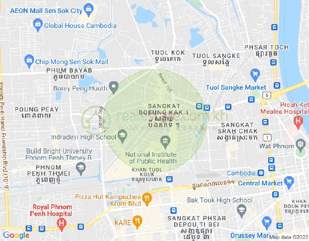 Map of Boeung Kak 1, Toul Kork, Phnom Penh