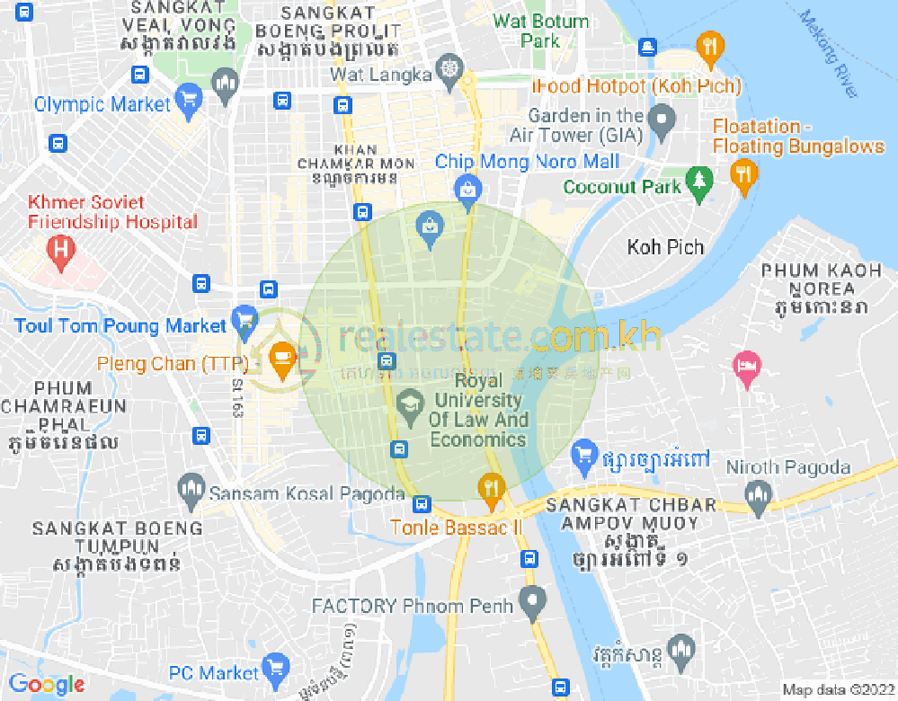 Map of Tonle Bassac, Chamkarmon, Phnom Penh