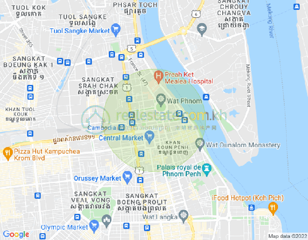 Map of Wat Phnom, Daun Penh, Phnom Penh