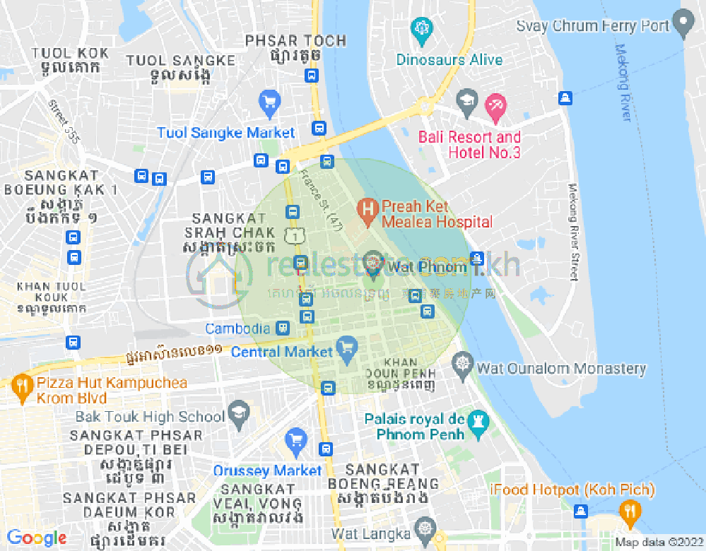Map of Wat Phnom, Daun Penh, Phnom Penh