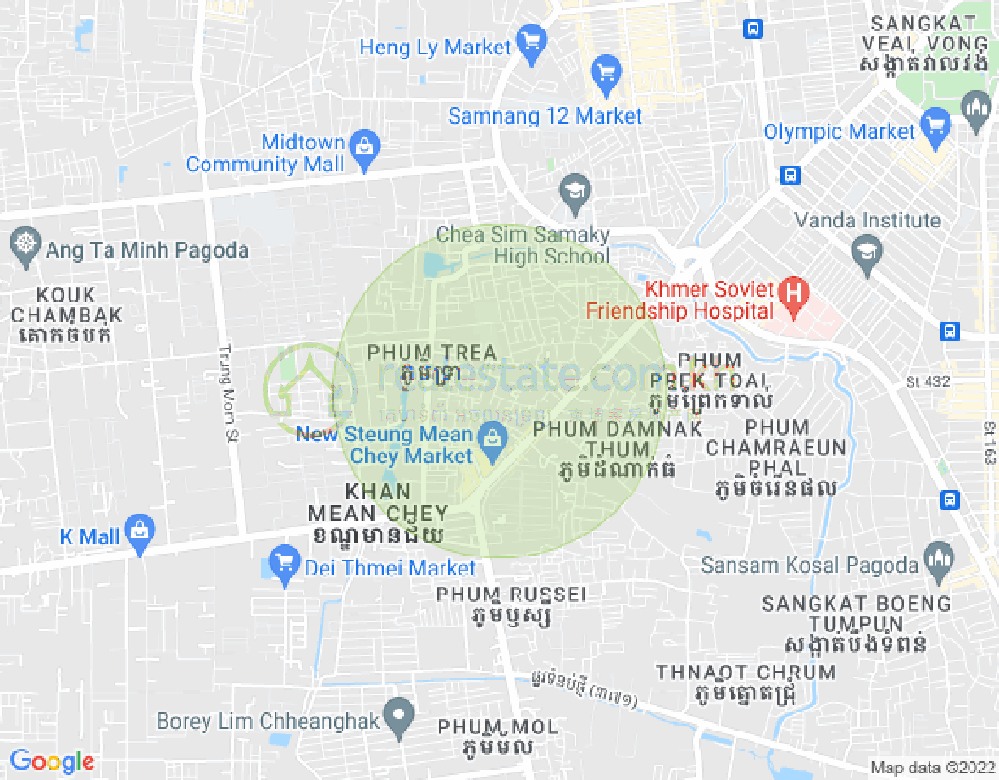 Stueng Mean chey 1镇, 棉芷区, 金边地图