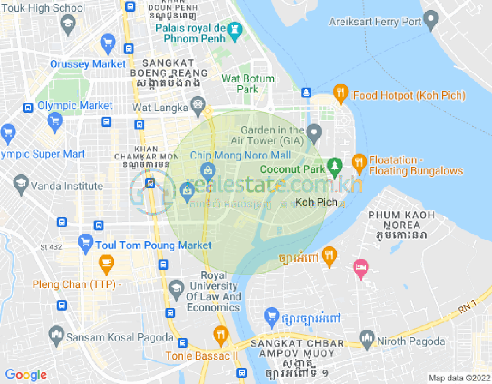 Map of Tonle Bassac, Chamkarmon, Phnom Penh