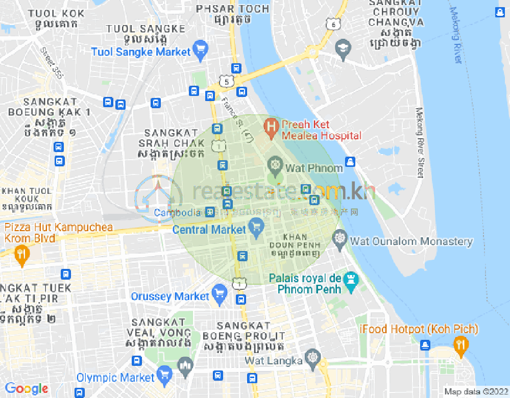 Carte de Wat Phnom, Daun Penh, Phnom Penh