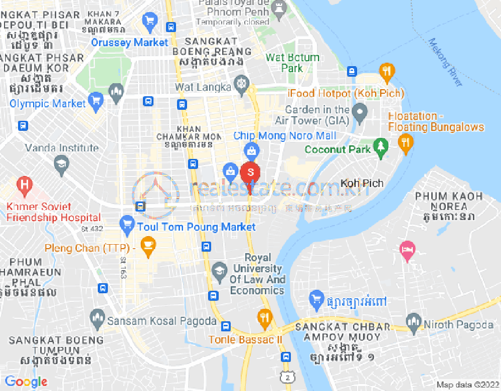 Map of Tonle Bassac, Chamkarmon, Phnom Penh