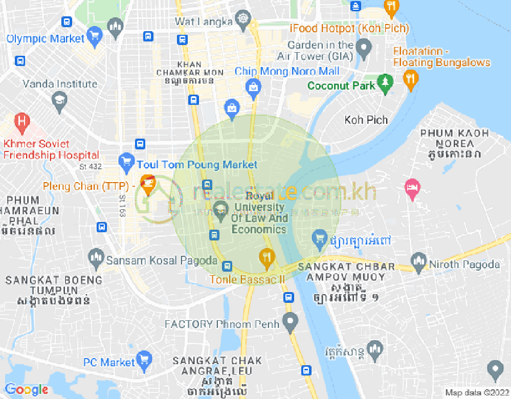 Map of Tonle Bassac, Chamkarmon, Phnom Penh