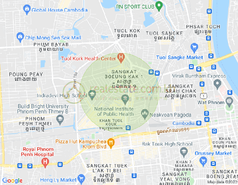 ブン・カック1, トゥールコーク, プノンペンの地図
