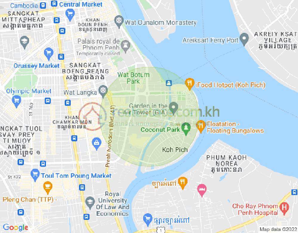 Map of Tonle Bassac, Chamkarmon, Phnom Penh