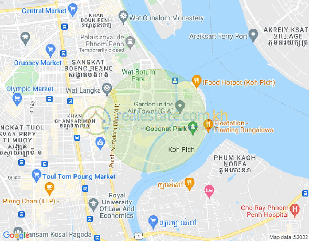 Map of Tonle Bassac, Chamkarmon, Phnom Penh