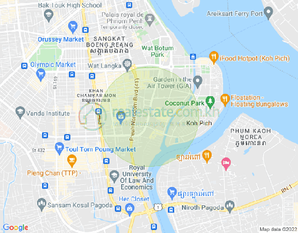 Carte de Tonle Bassac, Chamkarmon, Phnom Penh