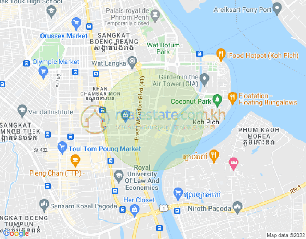 Map of Tonle Bassac, Chamkarmon, Phnom Penh