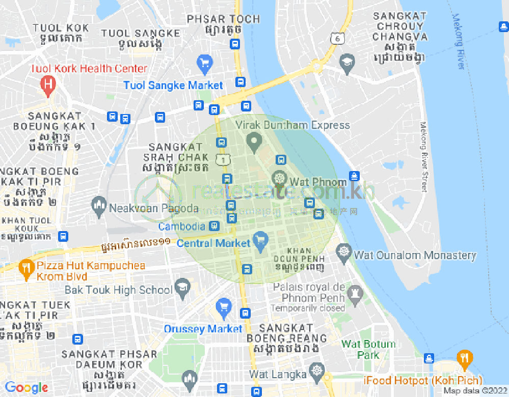 Map of Wat Phnom, Daun Penh, Phnom Penh