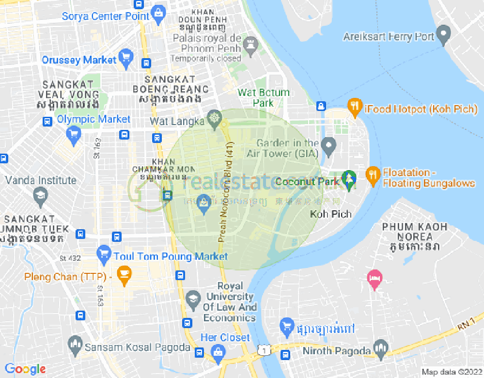 Map of Tonle Bassac, Chamkarmon, Phnom Penh