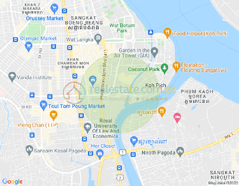 Map of Tonle Bassac, Chamkarmon, Phnom Penh