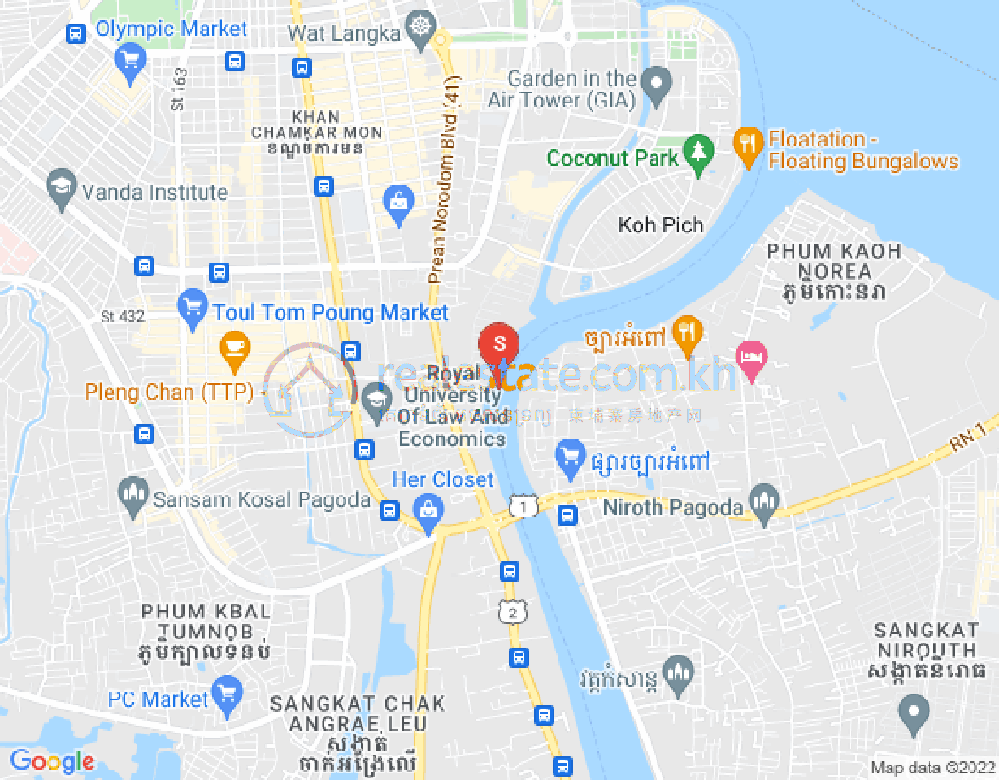 Map of Tonle Bassac, Chamkarmon, Phnom Penh