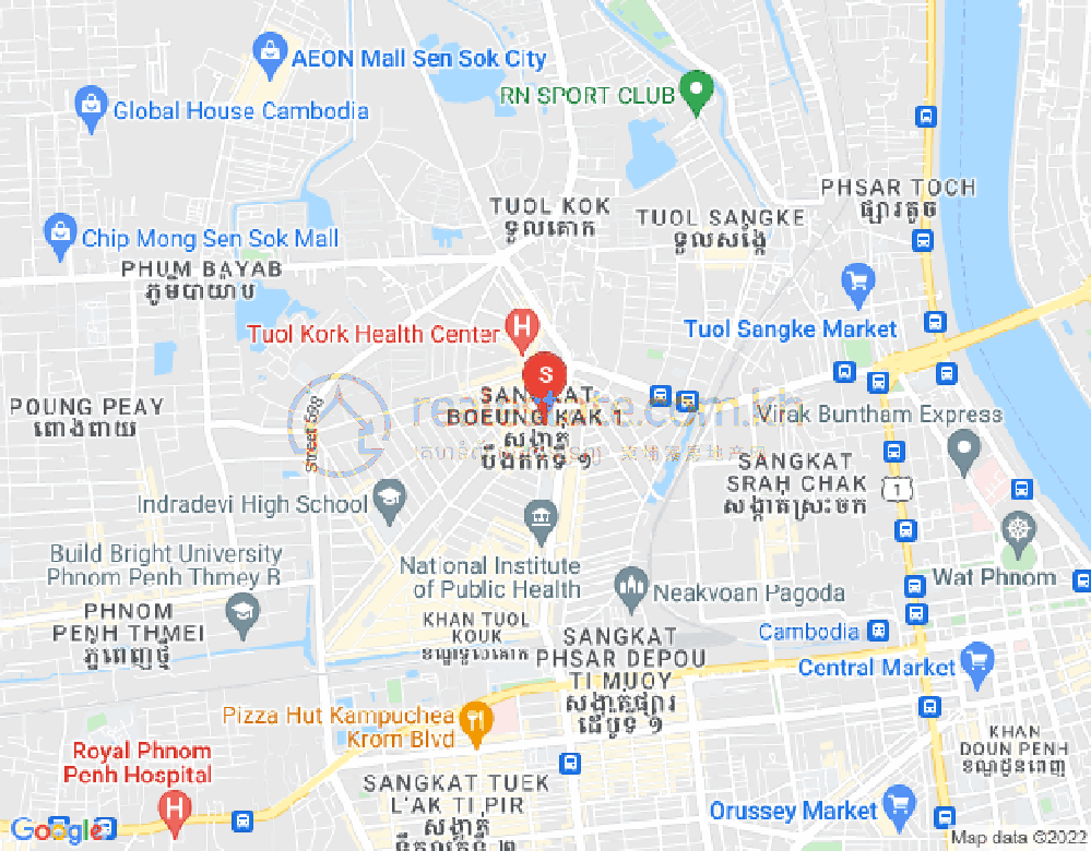 Mapa: Boeung Kak 1, Toul Kork, Phnom Penh