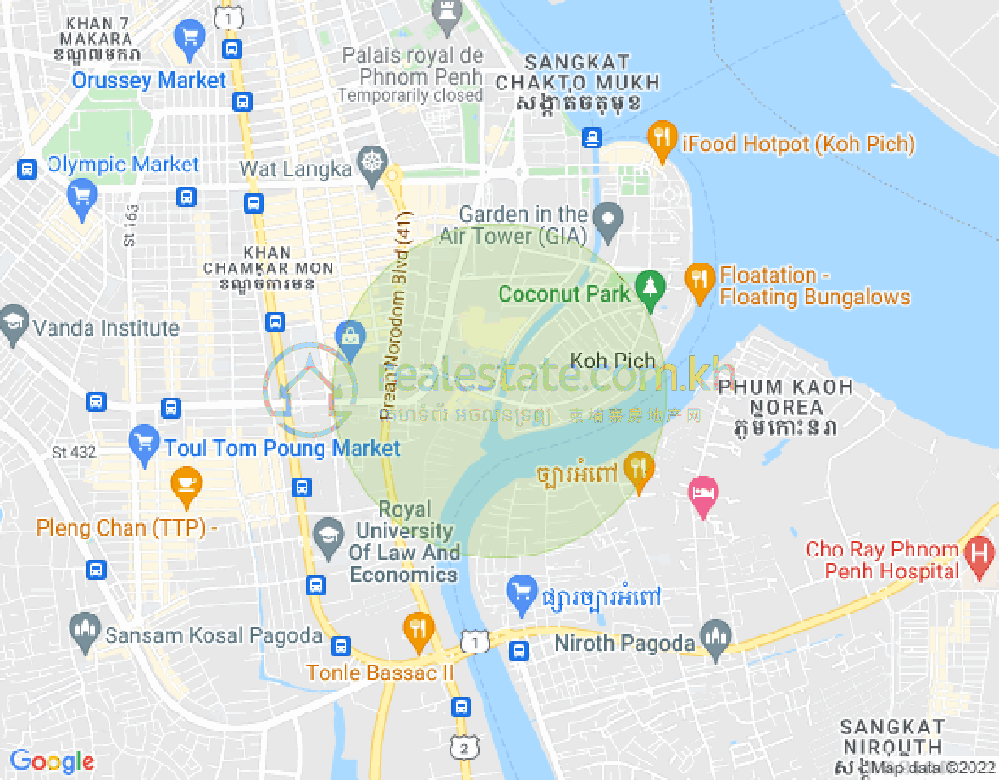Mapa: Tonle Bassac, Chamkarmon, Phnom Penh