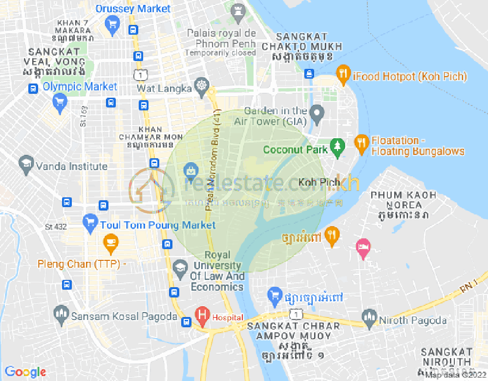 Map of Tonle Bassac, Chamkarmon, Phnom Penh