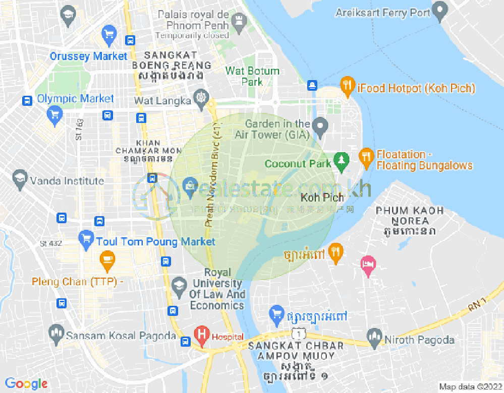 Map of Tonle Bassac, Chamkarmon, Phnom Penh
