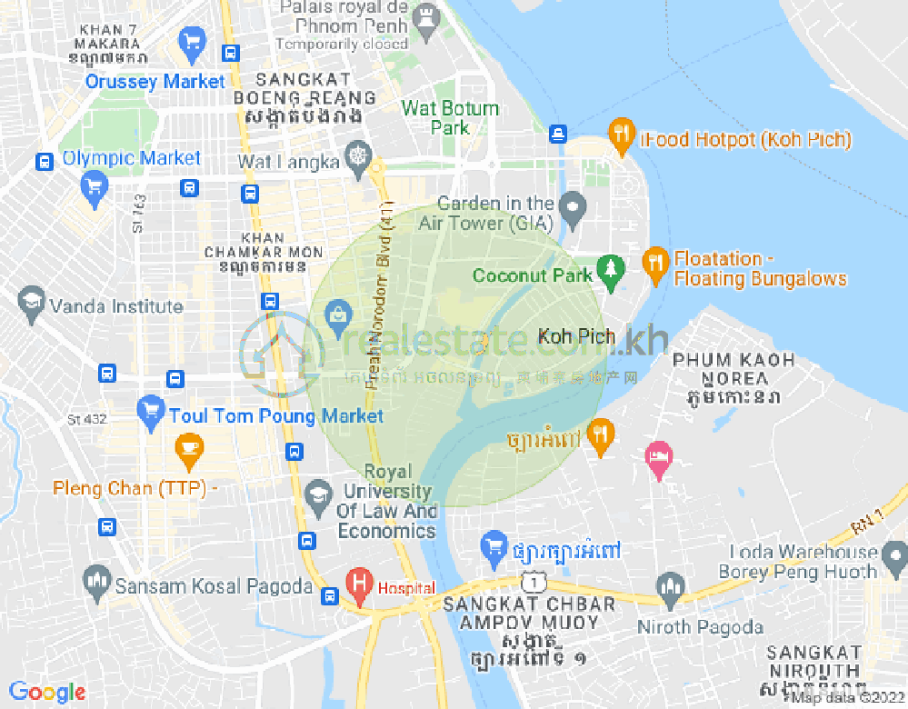 Map of Tonle Bassac, Chamkarmon, Phnom Penh