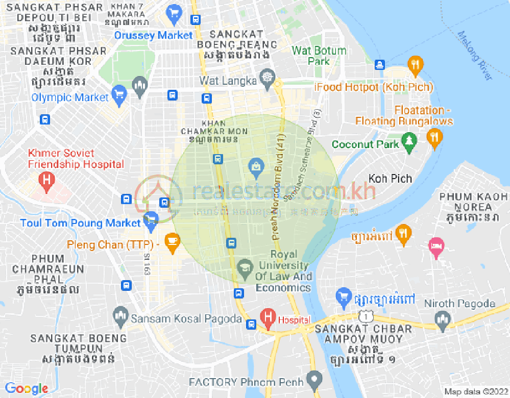 Map of Tonle Bassac, Chamkarmon, Phnom Penh