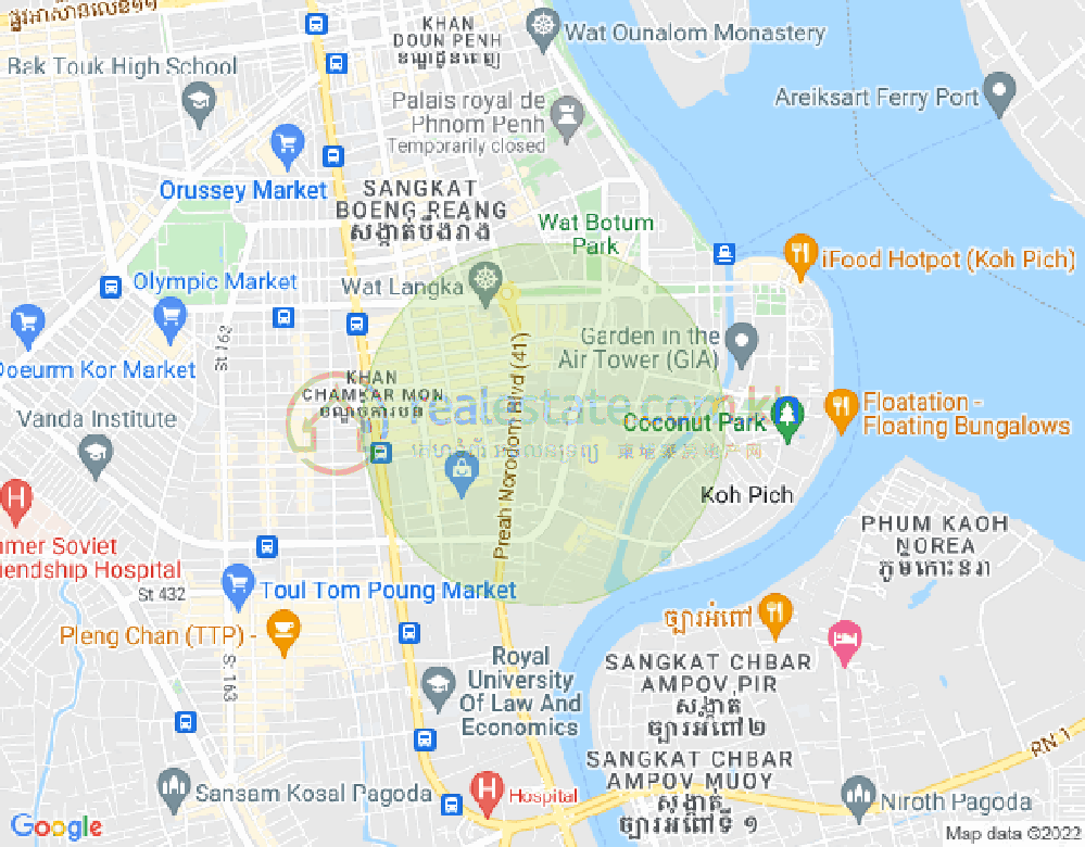 万景岗2分区（BKK2), 波哥堪, 金边地图