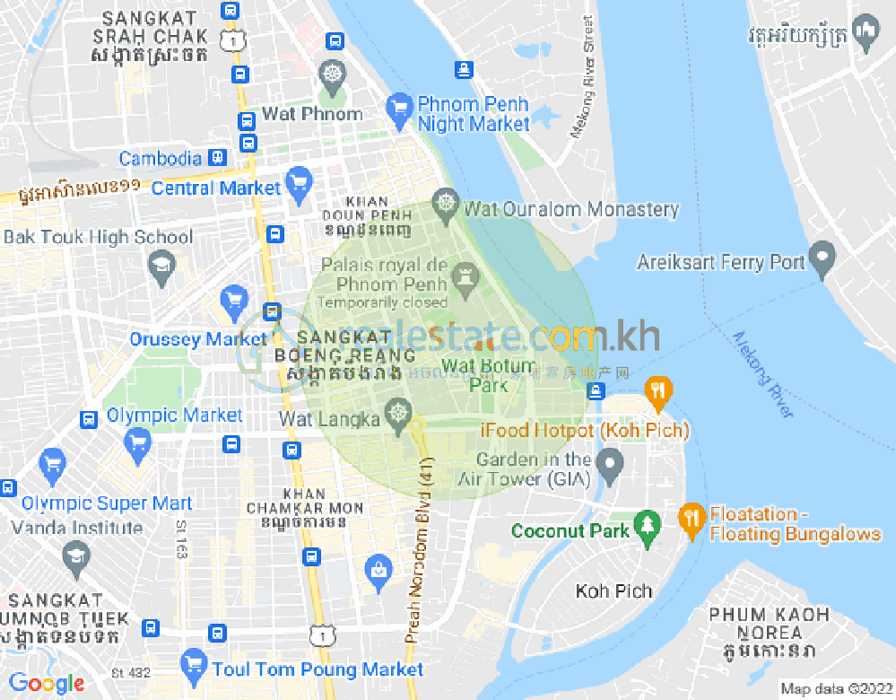 Map of Tonle Bassac, Chamkarmon, Phnom Penh