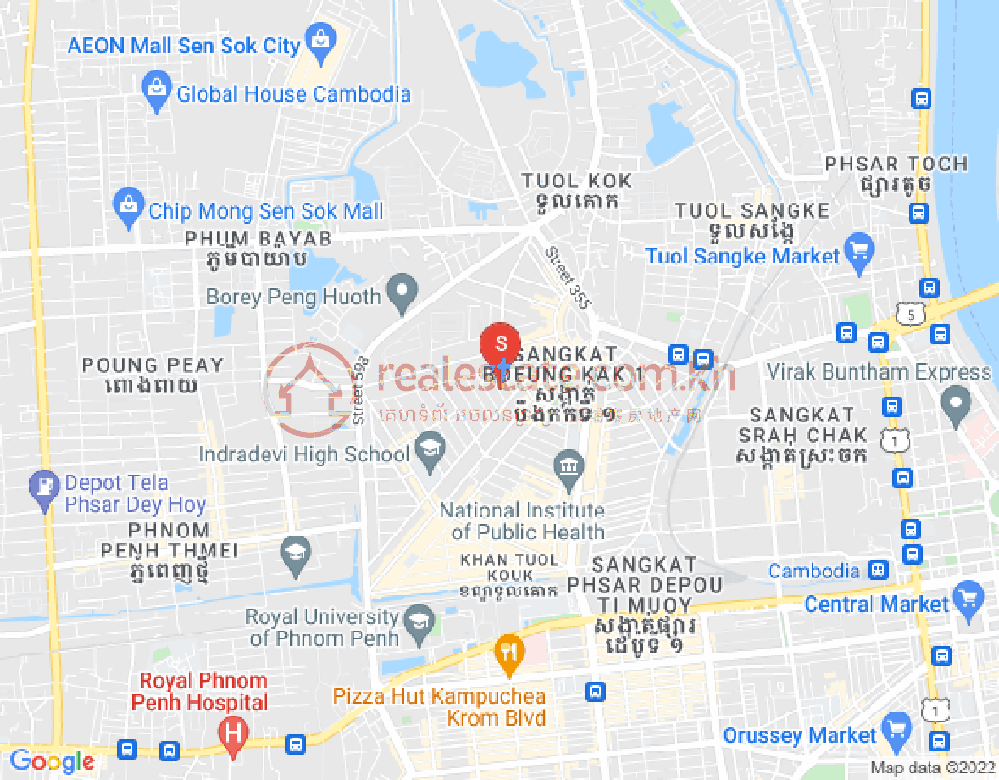 Mapa: Boeung Kak 1, Toul Kork, Phnom Penh