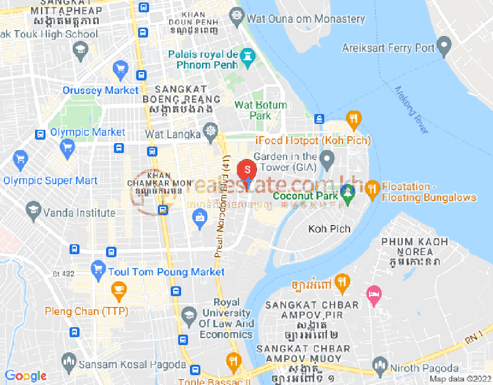 Mapa: Tonle Bassac, Chamkarmon, Phnom Penh