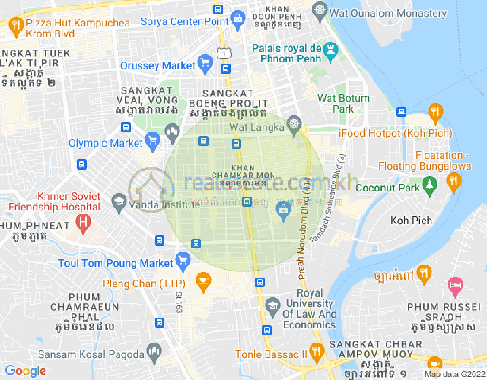 ផែនទី ទន្លេបាសាក់, ចំការមន, ភ្នំពេញ