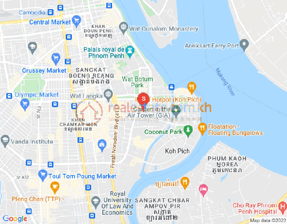 Map of Tonle Bassac, Chamkarmon, Phnom Penh