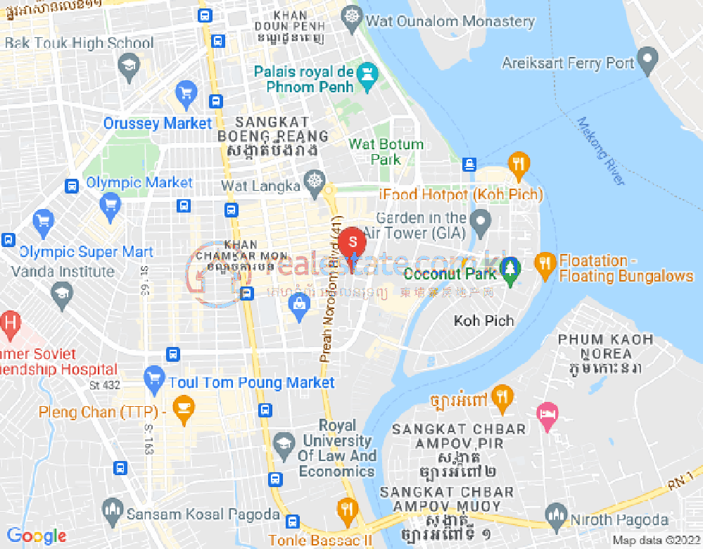 Mapa: Tonle Bassac, Chamkarmon, Phnom Penh