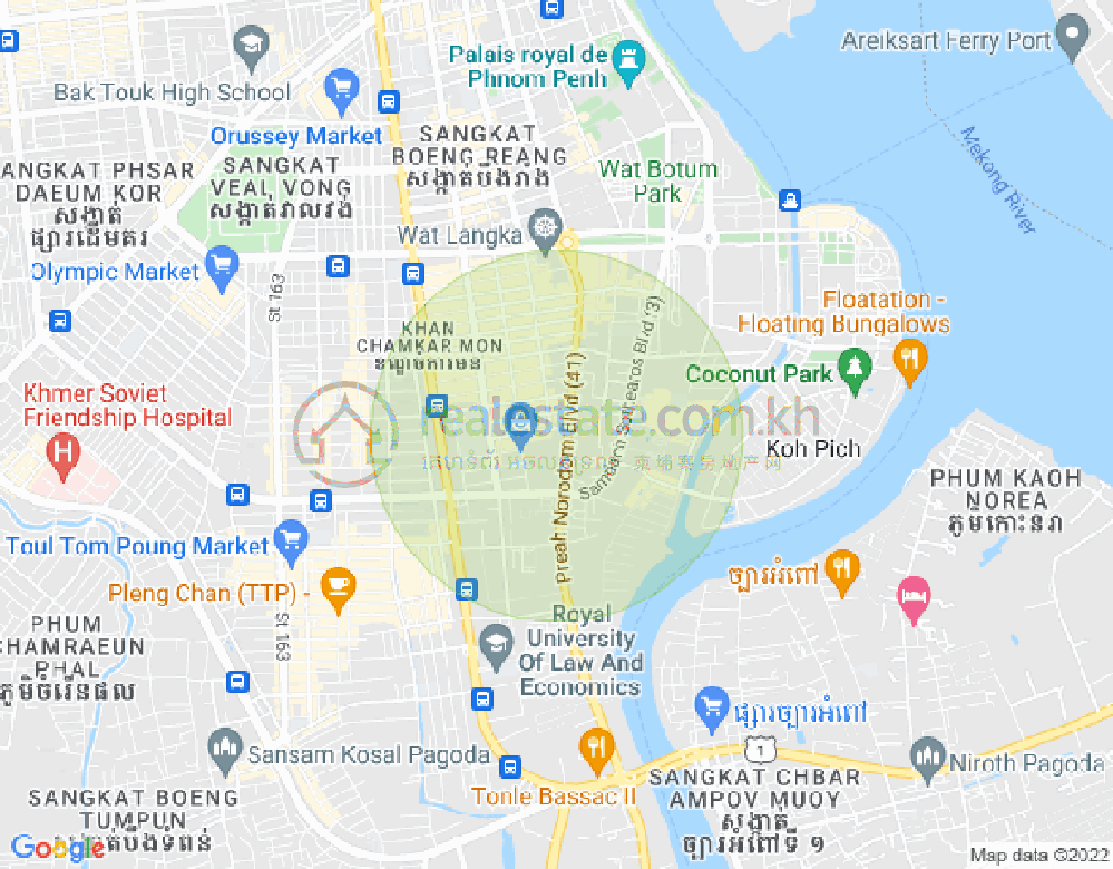 Map of Tonle Bassac, Chamkarmon, Phnom Penh