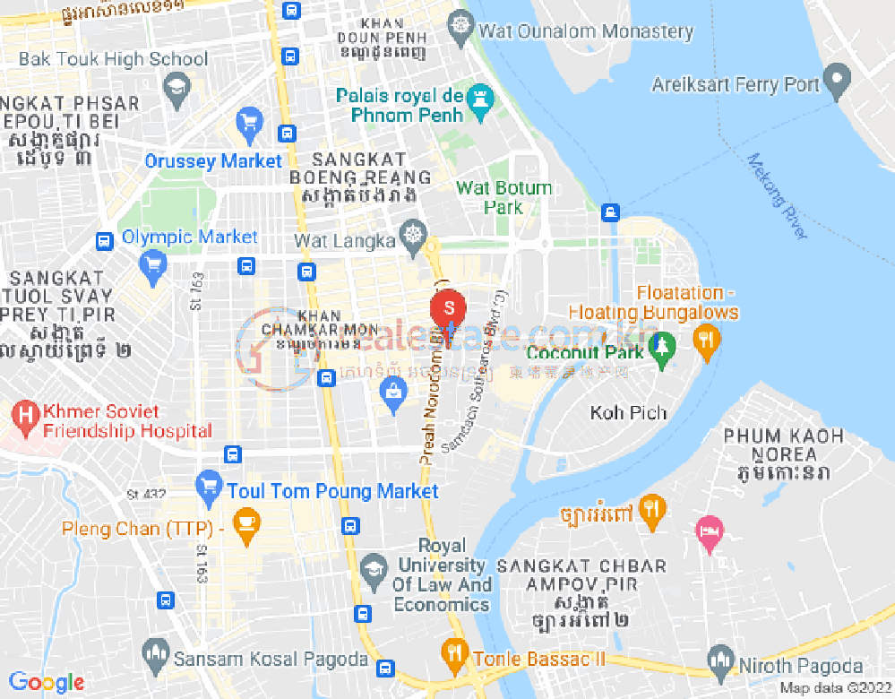 Mapa: Tonle Bassac, Chamkarmon, Phnom Penh