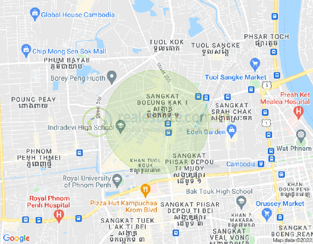 Carte de Boeung Kak 1, Toul Kork, Phnom Penh