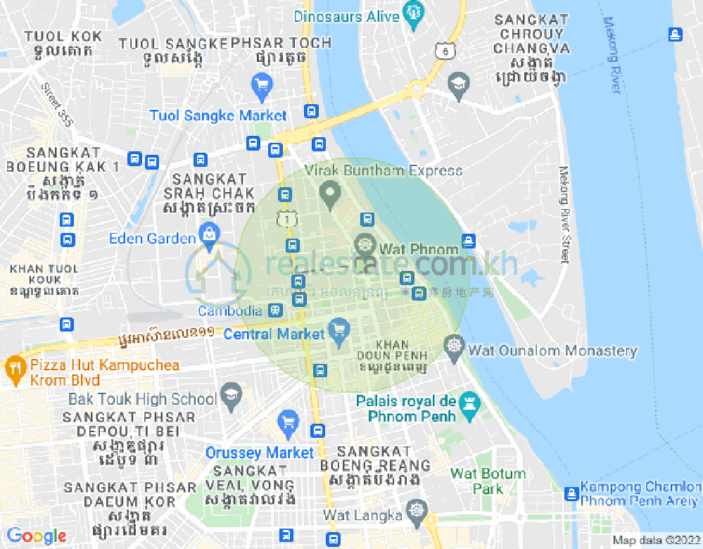 Map of Wat Phnom, Daun Penh, Phnom Penh