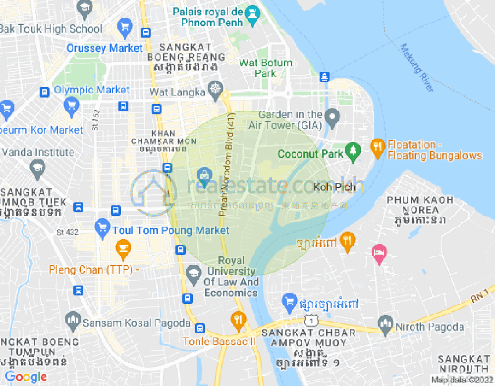 Map of Tonle Bassac, Chamkarmon, Phnom Penh