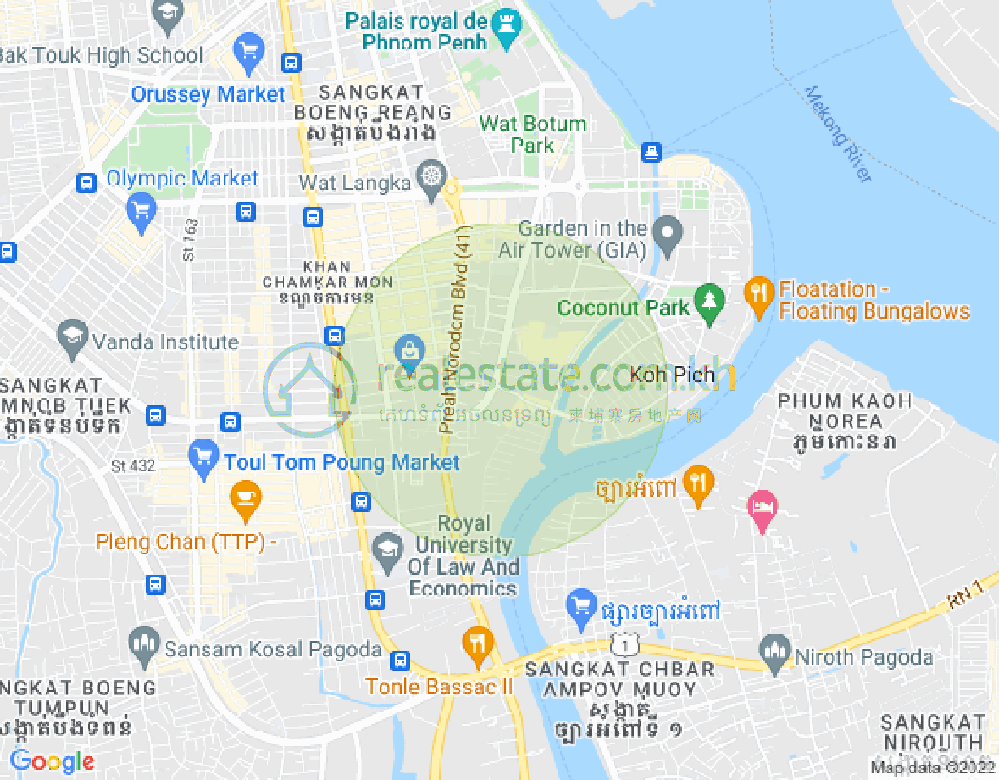 Map of Tonle Bassac, Chamkarmon, Phnom Penh