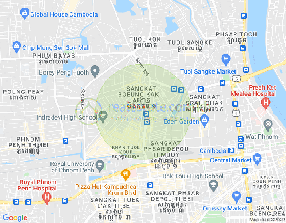 Mapa: Boeung Kak 1, Toul Kork, Phnom Penh