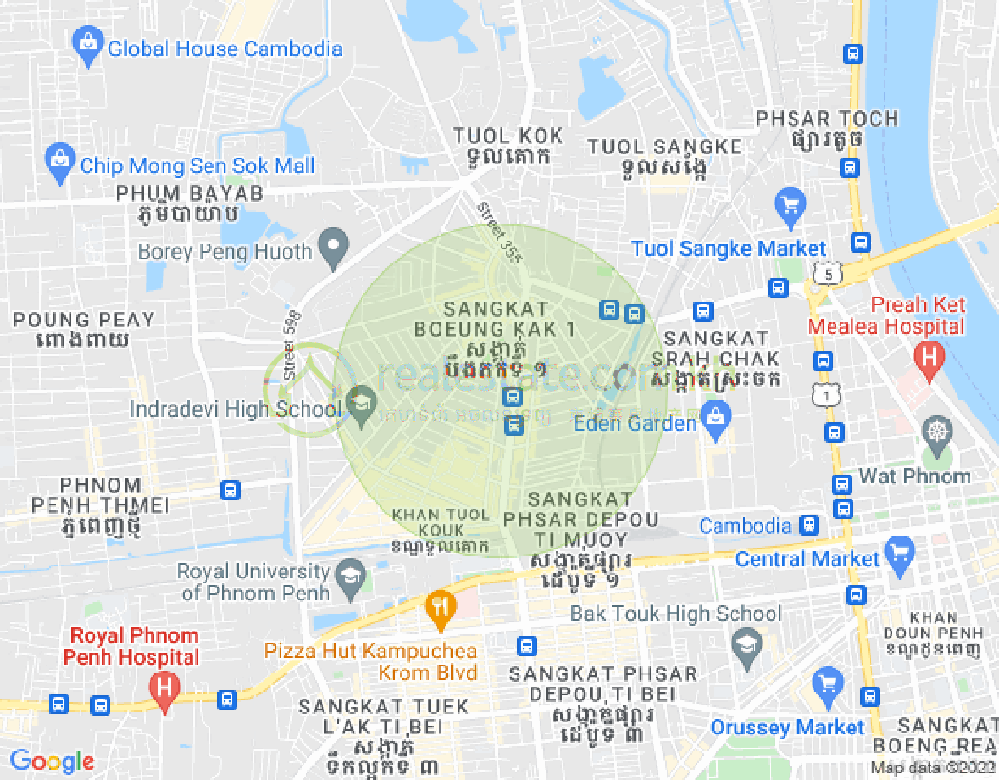 Mapa: Boeung Kak 1, Toul Kork, Phnom Penh