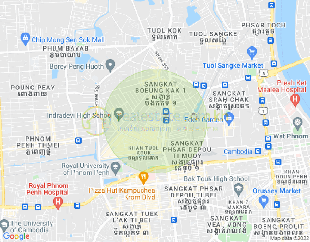 Map of Boeung Kak 1, Toul Kork, Phnom Penh