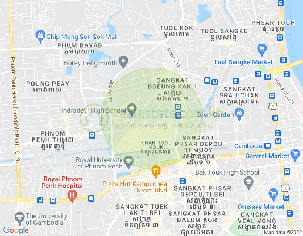 Mapa: Boeung Kak 1, Toul Kork, Phnom Penh
