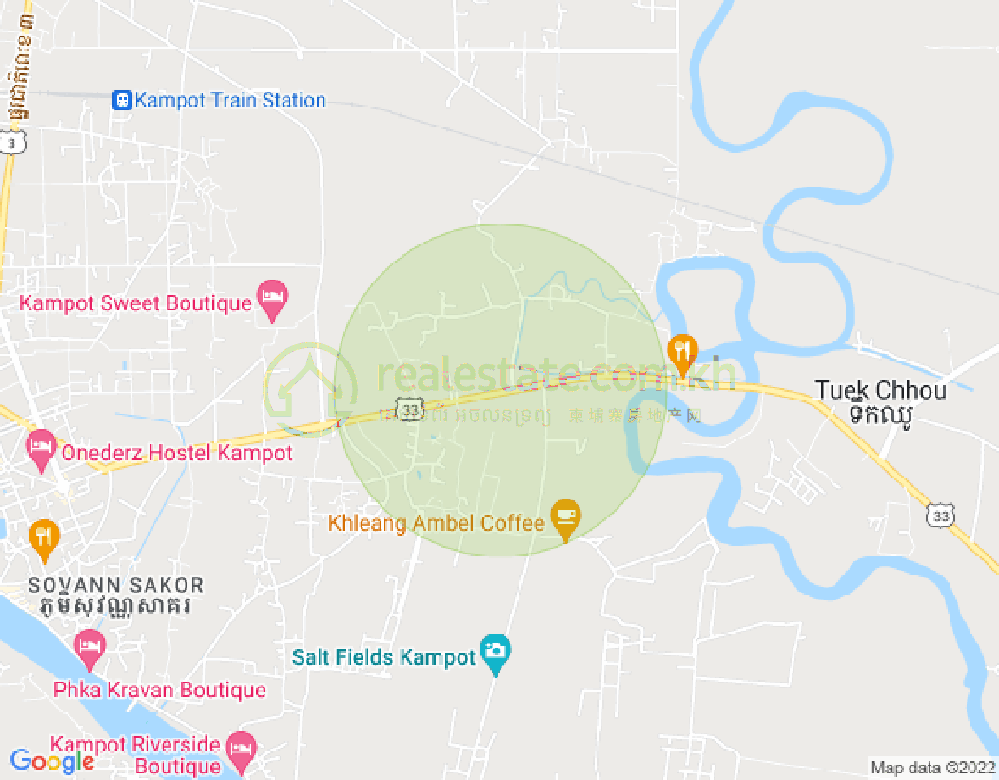 Mapa: National Road 33 33, Chum Kriel, Tuek Chhou, Kampot