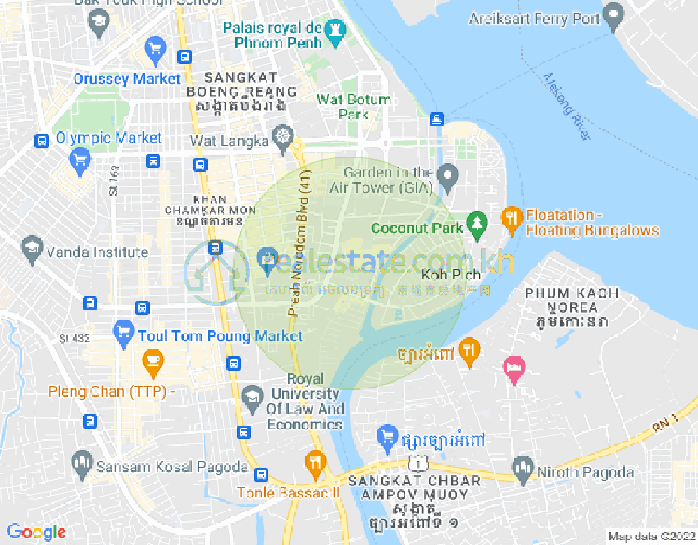 Map of Tonle Bassac, Chamkarmon, Phnom Penh