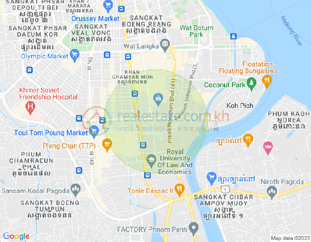 Carte de Tonle Bassac, Chamkarmon, Phnom Penh