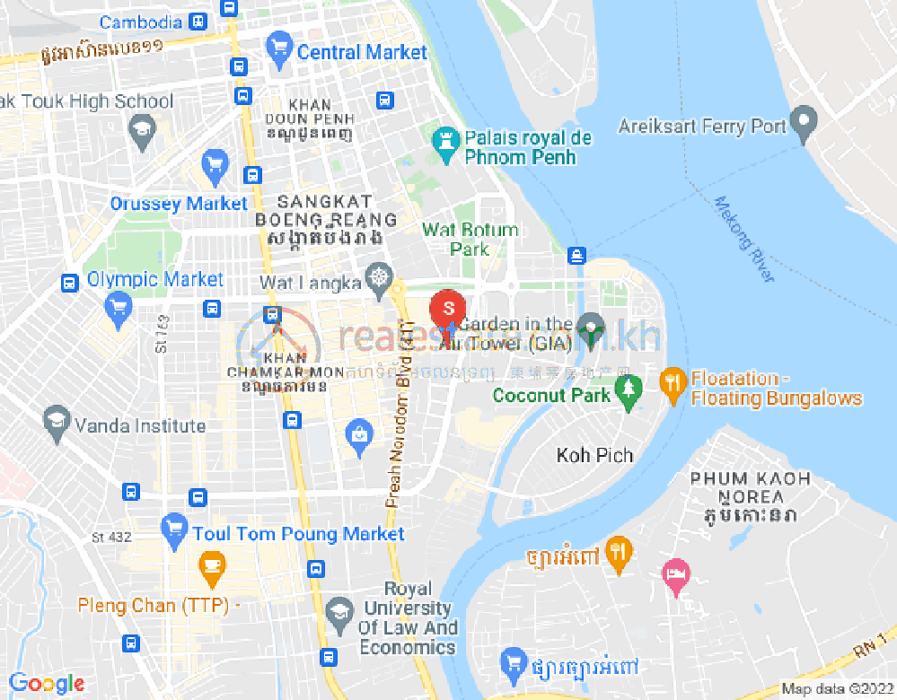 Map of Tonle Bassac, Chamkarmon, Phnom Penh
