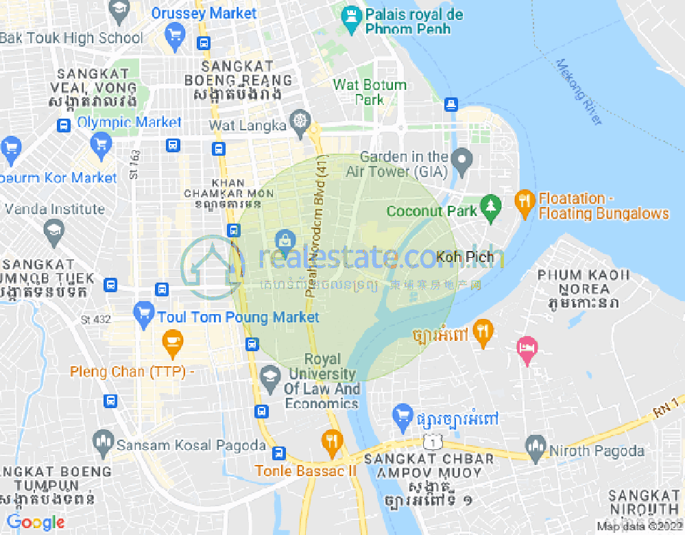 Map of Tonle Bassac, Chamkarmon, Phnom Penh