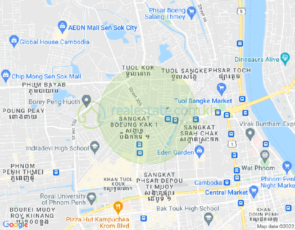 Mapa: Boeung Kak 1, Toul Kork, Phnom Penh